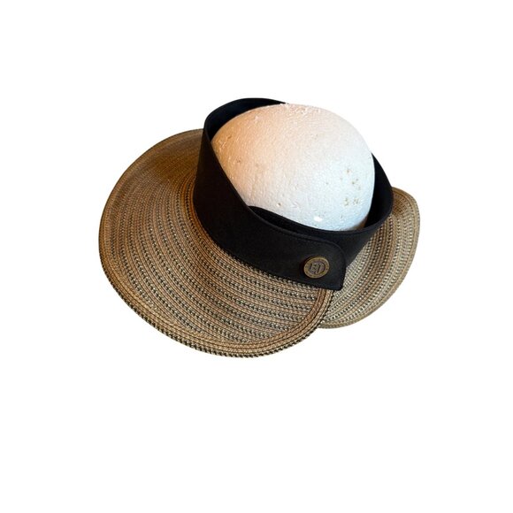 Eric Javits Black & Natural Straw Visor Sun Hat Adjustable Band Womens - Picture 2 of 5